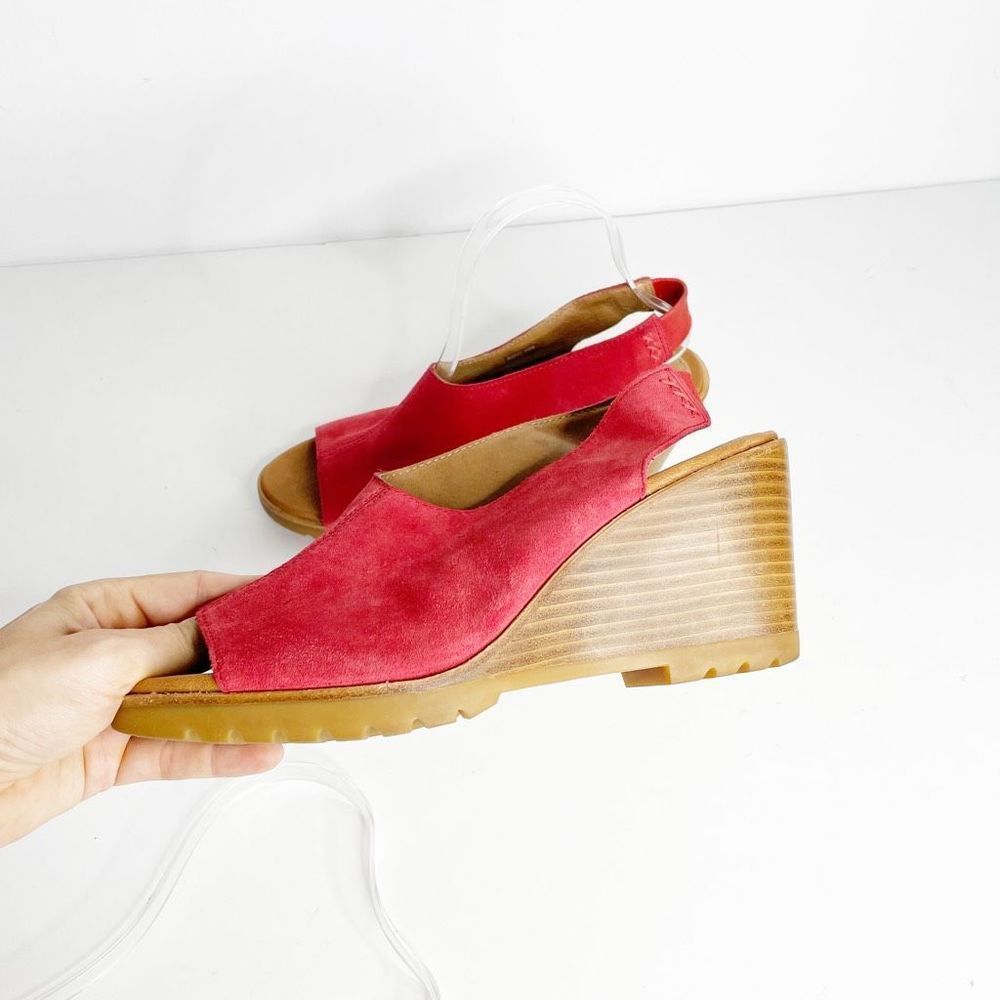 Sorel Red Suede Open-Toe Wedge Sandals - Picture 6 of 9